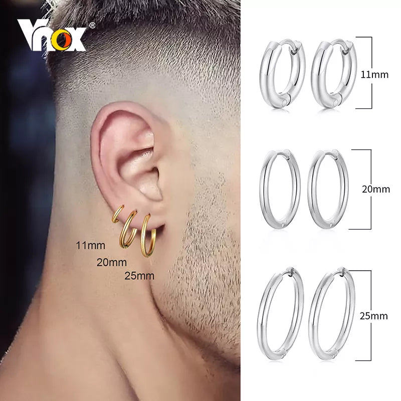 Vnox Basic Small Hoop Earrings for Men Women,Stainless Steel Round Circle Ear Clip Jewelry, Anti-allergy Punk Piercing Accessory