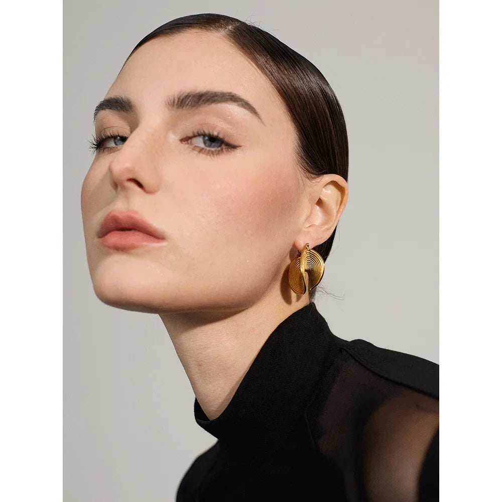 Stylish Unique Stainless Steel Geometric Statement Waterproof Earrings Creative Metal Gold Color Temperament Jewelry Women