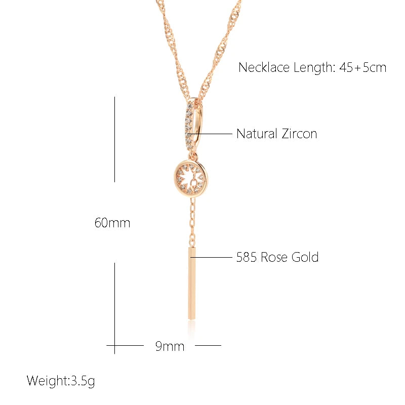 Hot Fashion Tassel Hollow Pendant Natural Zircon 585 Gold Color Necklace Water Wave Chain Wedding Party Daily Jewelry