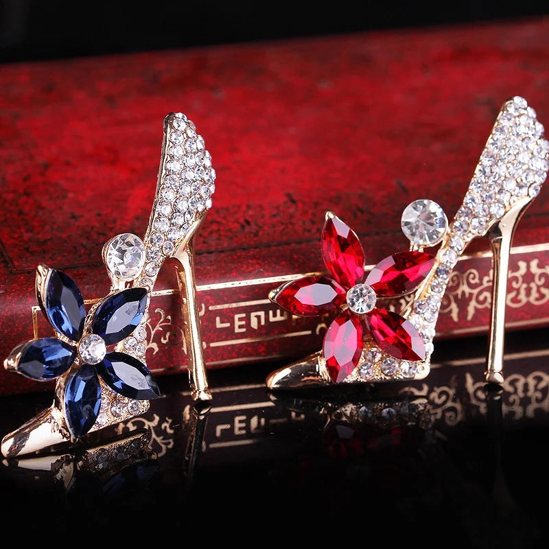 Women's Crystal High Heel Shoe Brooch – Rhinestone Floral Lapel Pin