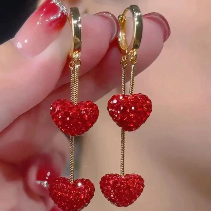 Rhinestone Heart Tassel Earrings