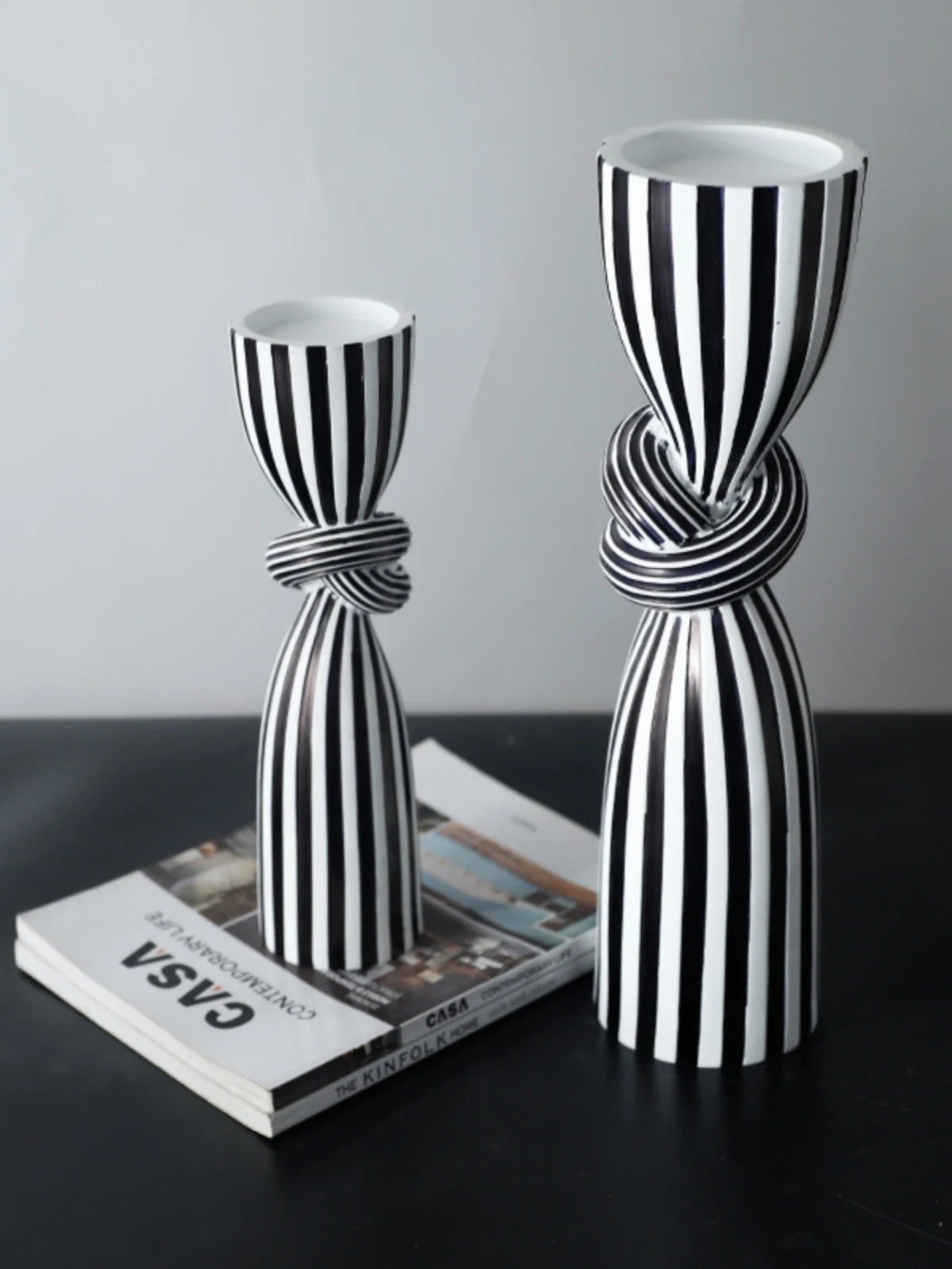 Resin Candlestick Ornaments Black White Striped Kink Candlestick Creative Living Room Dining Table Decor Room Decor Ornaments