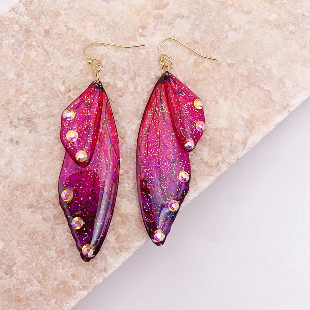 Handmade Butterfly Wing Drop Earrings for Women | Gradient Resin Long Dangle Earrings