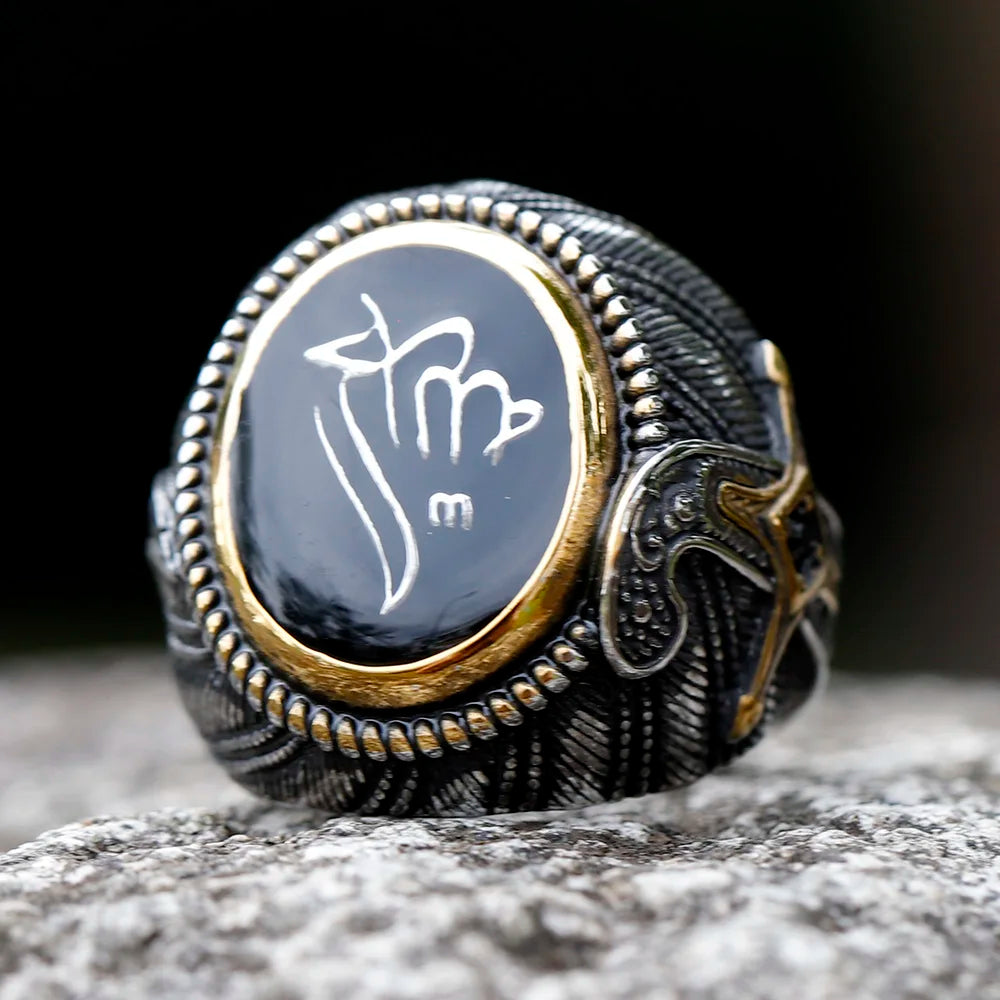 316L Stainless Steel Turkish Signet Ring | Zircon Stone Ethnic Style Jewelry for Men