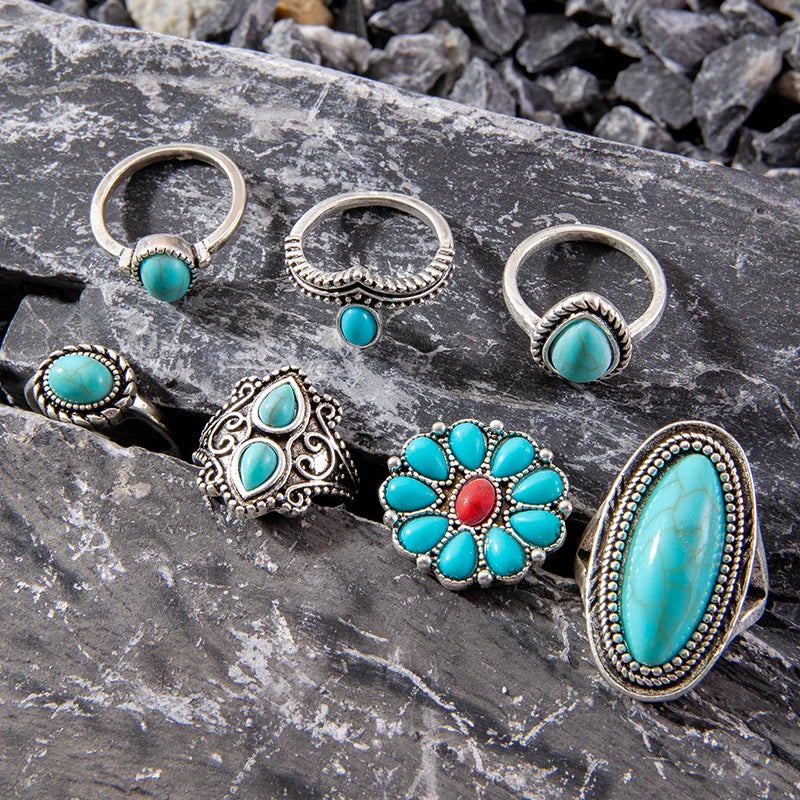 Vintage Flower Ring with Green Stone - Bohemian Statement Ring
