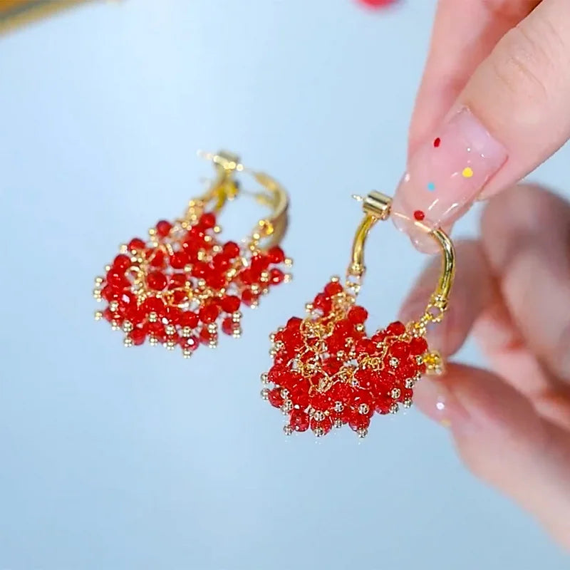 Rhinestone Heart Tassel Earrings