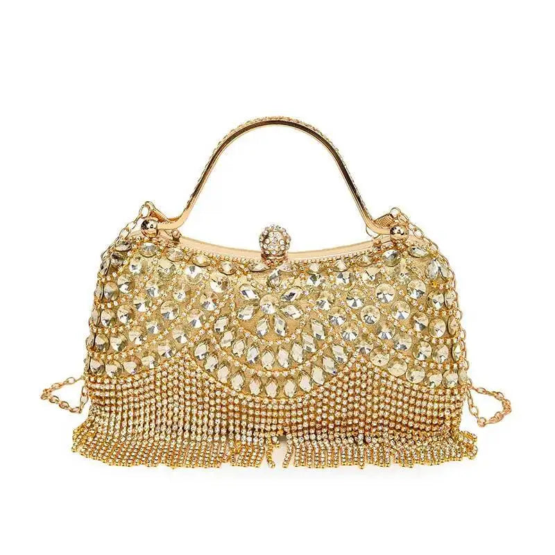 Luxurious Women Banquet Handbags New Diamond-Studded Tassel Evening Bags Wedding Purse Dress Beaded Party Clutch