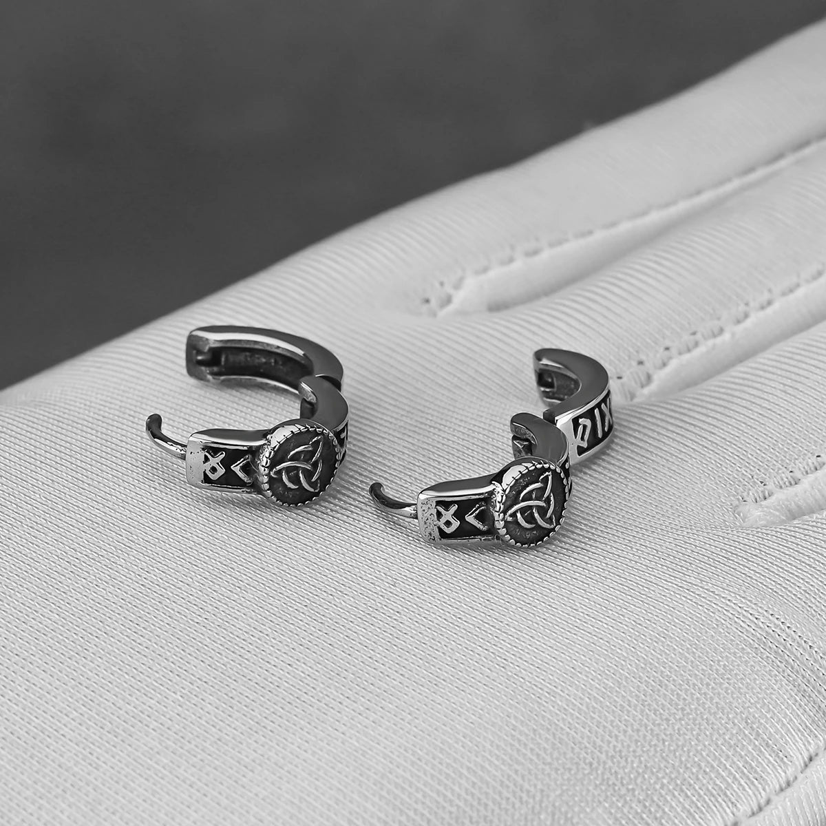 Men's Viking Celtic Hoop Earrings – Scandinavian Runic Stainless Steel