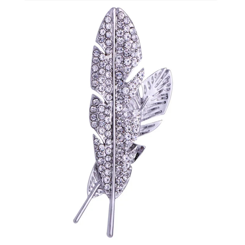 Men's Elegant Rhinestone Feather Brooch – Suit Lapel Pin