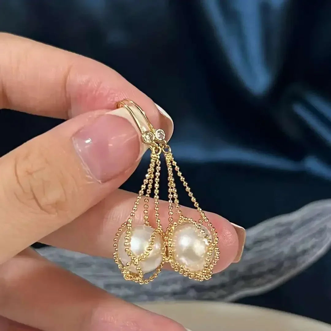 Lace Bean Lantern Earrings 10-11MM Edison Round Beads Freshwater Pearl Earrings Hanging Pearl Earrings Stud Jewelry