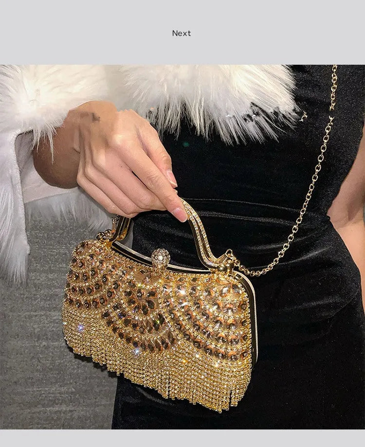 Women's Rhinestone Evening Clutch Bag | Metallic Frame Purse for Wedding & Party