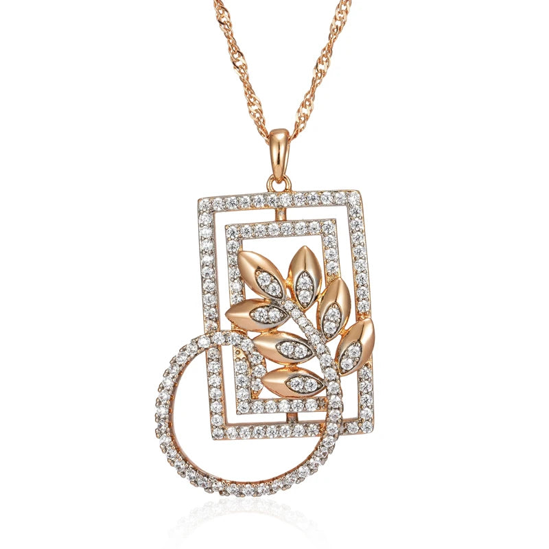 New Fashion Square Wide Pendant Necklace for Women 585 Rose Gold Silver Color Mix Boho Crystal Flower Ethnic Retro Jewelry