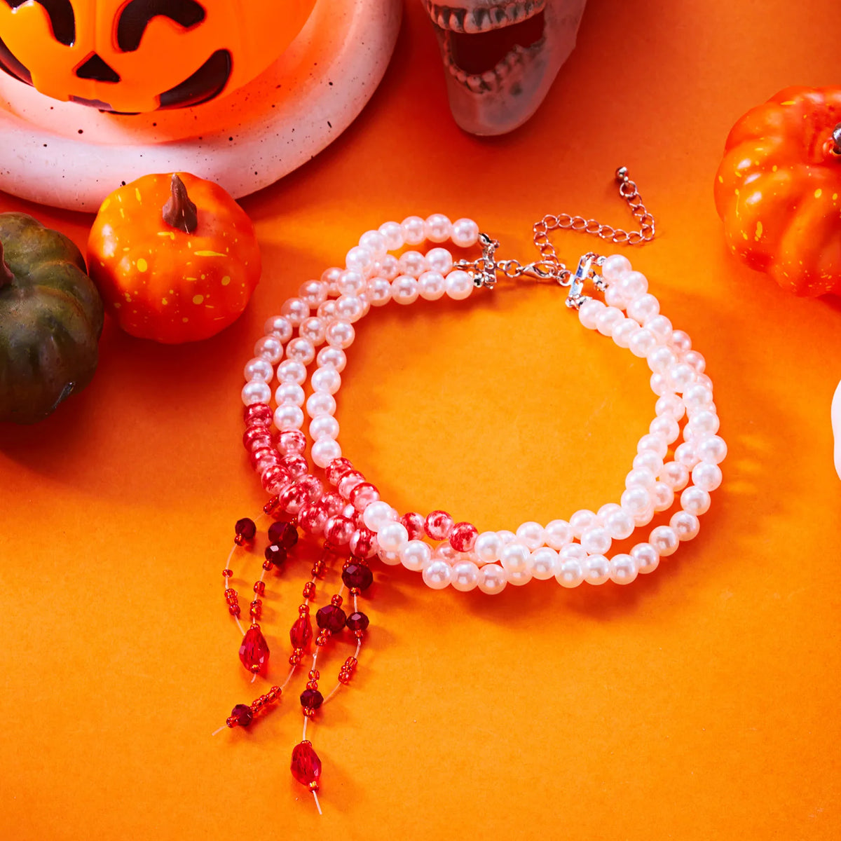 Halloween Faux Pearl Choker – Red Beaded Drops