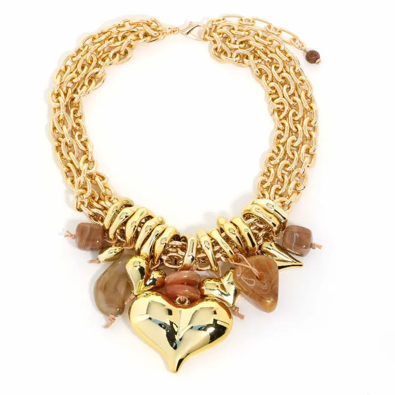 Statement Multi-layer Beaded Necklace Love Pendant for Women Girl Trendy Party Jewelry