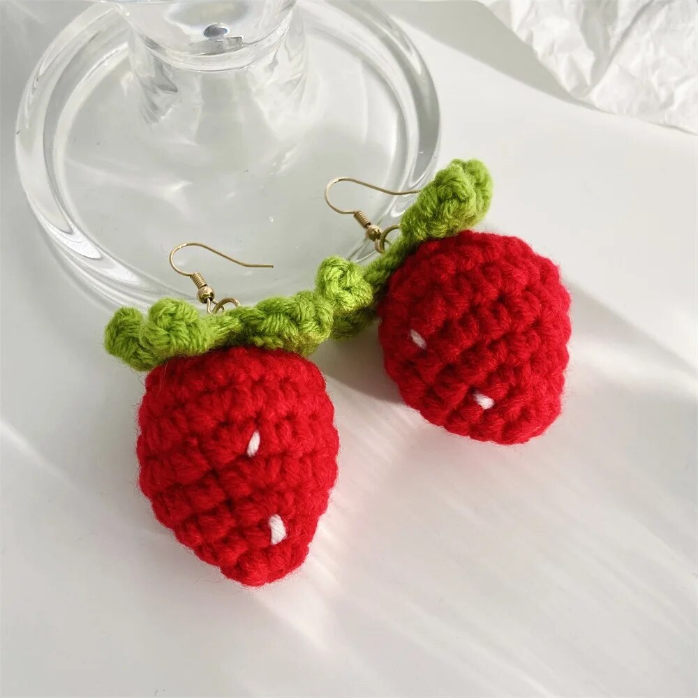 Knitted Strawberry Earrings