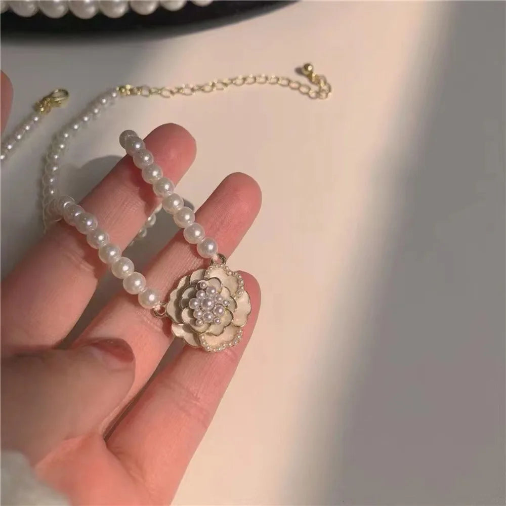 Pearl Camellia Flower Pendant Necklace