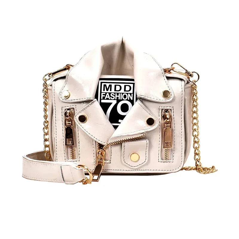 Motorcycle Jacket Shape Shoulder Bag for Women | Designer Novelty Handbag | 5 Colors