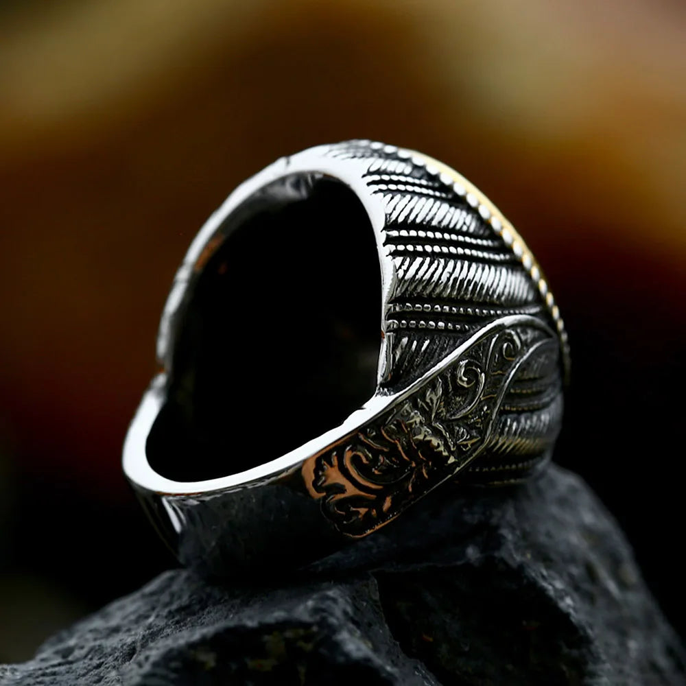 Stainless steel black stone ring