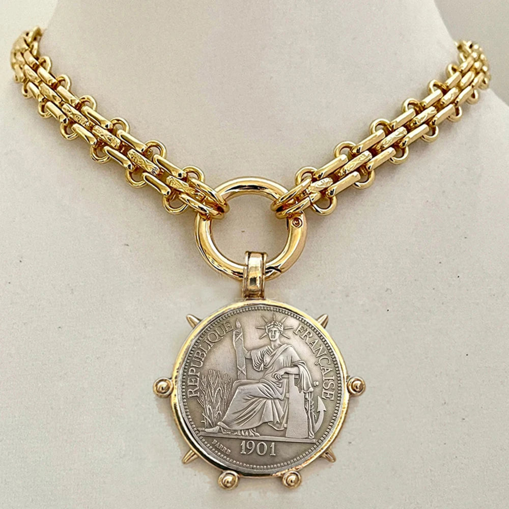 British Orla Large Statement Coin pendant Necklace Collectibles