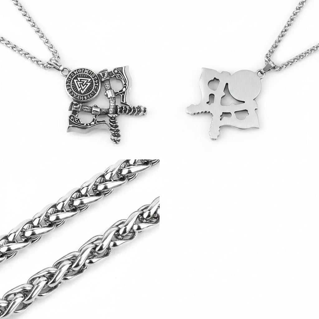 Men's Stainless Steel Exquisite Double Axe Pendant Necklace Nordic Rune Amulet Gift High Quality Popular Jewelry Wholesale
