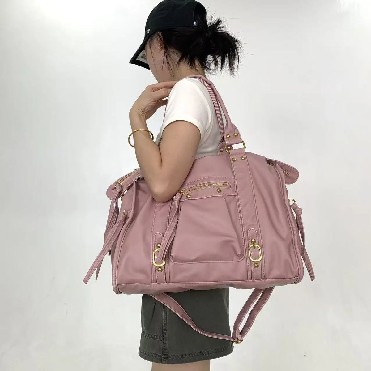 Y2K Millennium Motorcycle Tote Bag | Large Capacity Multi-Pocket Retro Crossbody Shoulder Bag