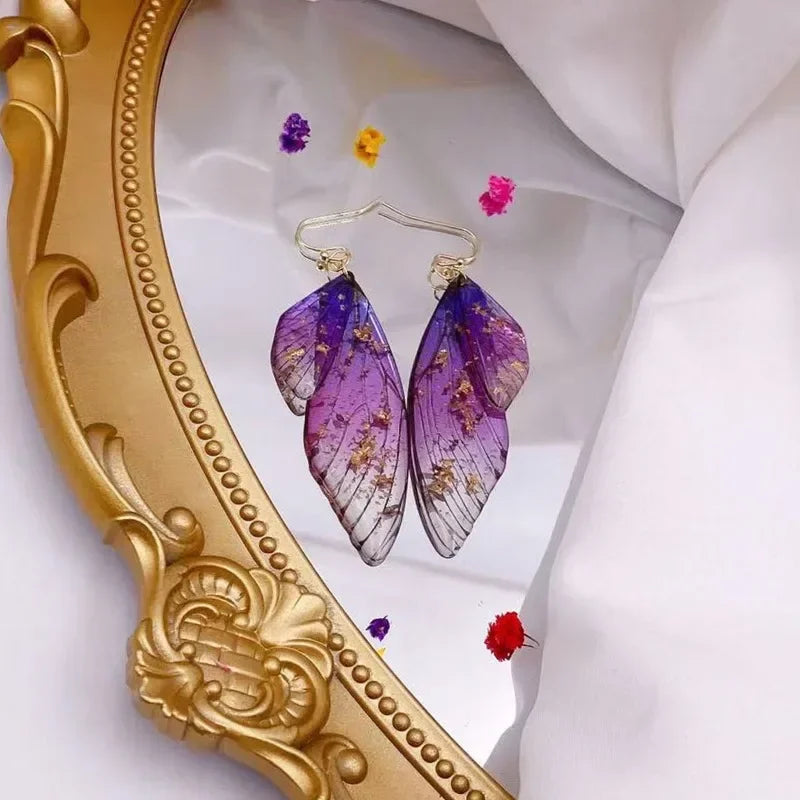 Handmade Butterfly Wing Drop Earrings for Women | Gradient Resin Long Dangle Earrings