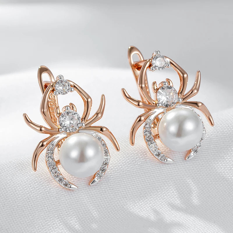 Hot Punk Spider Pearl English Earrings for Women Fashion 585 Rose Gold Silver Color Mix Party Accessories Retro Jewelry