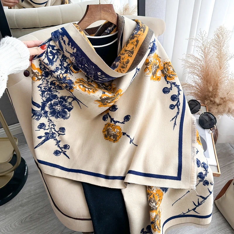 Luxury Brand Women Two-Sided Print Scarf Imitation Cashmere Soft Warm Pashmina Shawl Winter Coldproof Windproof Blanket Scarf