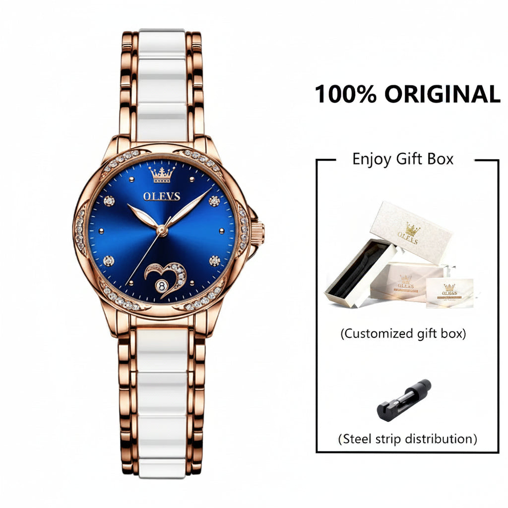 OLEVS Women's Luxury Automatic Mechanical Watch | Ceramic Band | Diamond Dial | Waterproof