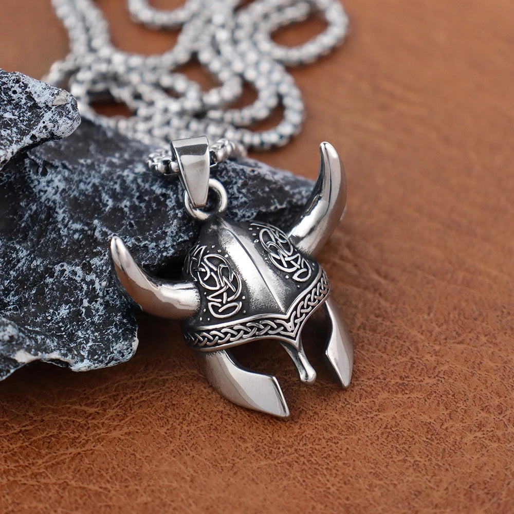 Vintage Viking Pirate Mask Pendants Chain for Men Gift Scandinavian Necklace Jewelry Stainless Steel Nordic Celtic Knot Amulet