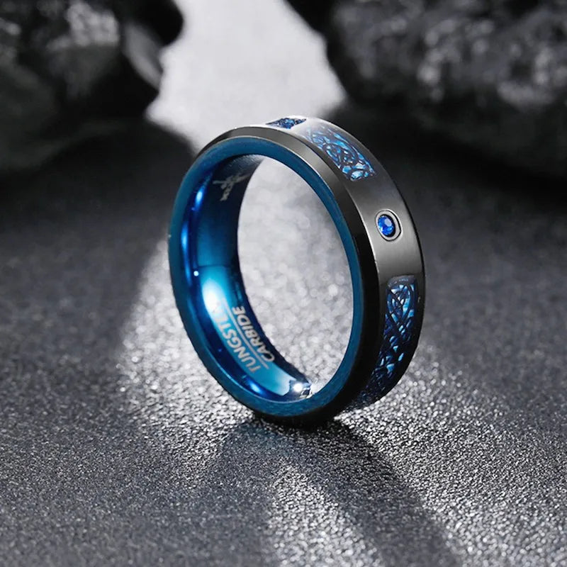 Fashion Personality Inset Zircon Stone Ring Stainless Steel Dragon Pattern Titanium Steel Men Ring Jewelry Gift Wholesale