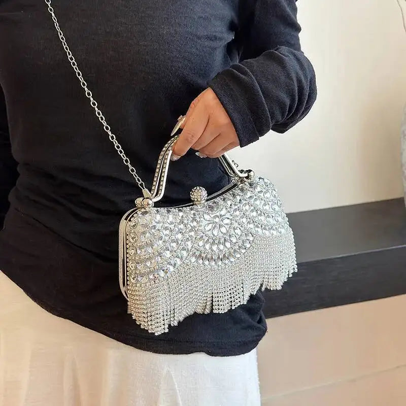 Luxurious Women Banquet Handbags New Diamond-Studded Tassel Evening Bags Wedding Purse Dress Beaded Party Clutch