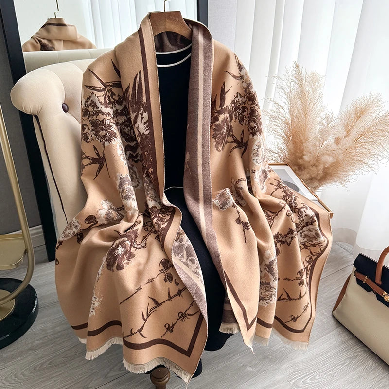 Luxury Brand Women Two-Sided Print Scarf Imitation Cashmere Soft Warm Pashmina Shawl Winter Coldproof Windproof Blanket Scarf