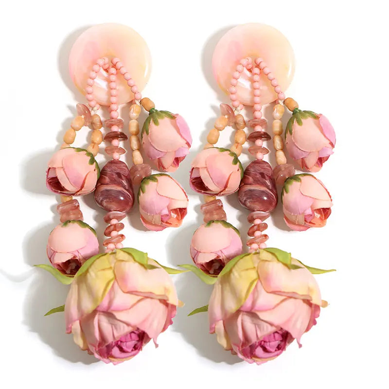 Statement Bohemian Style Simulation Rosebud Earrings For Women Girl Trendy Luxury Vintage Fairy Wedding Party Jewelry Accessoies