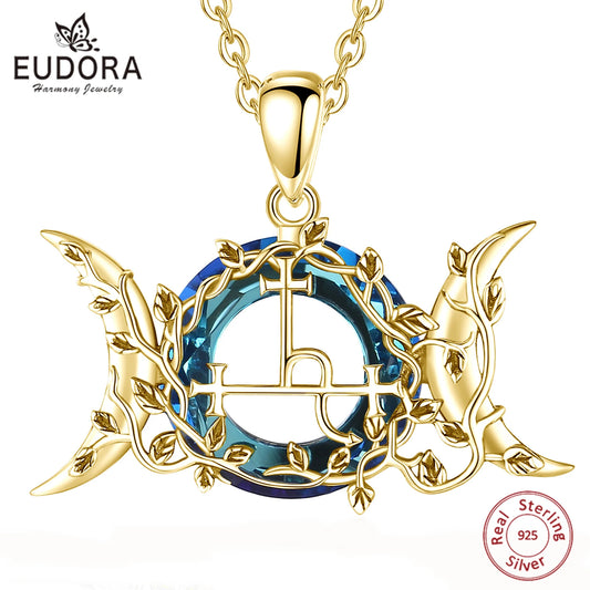 Eudora 925 Sterling Silver Lilith Moon Necklace 18k Gold Demon Lilith Sigil Amulet Pendant Austrian Crystal Jewelry Fine Gift