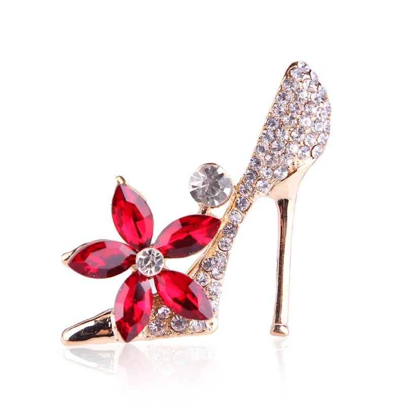 Women's Crystal High Heel Shoe Brooch – Rhinestone Floral Lapel Pin