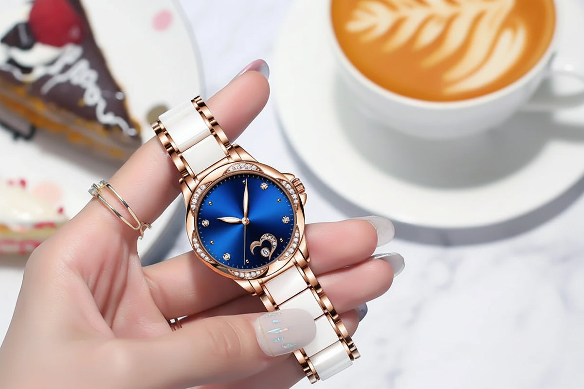 OLEVS Women's Luxury Automatic Mechanical Watch | Ceramic Band | Diamond Dial | Waterproof