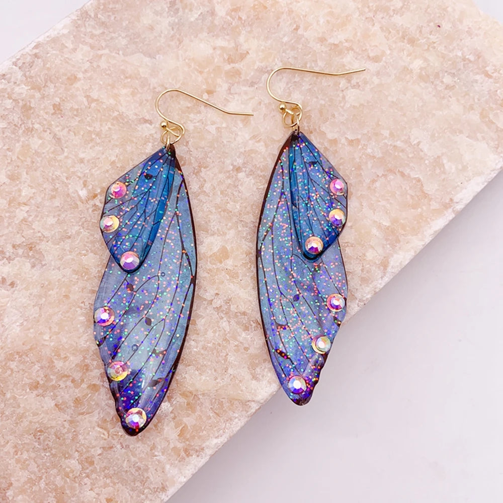 Handmade Butterfly Wing Drop Earrings for Women | Gradient Resin Long Dangle Earrings