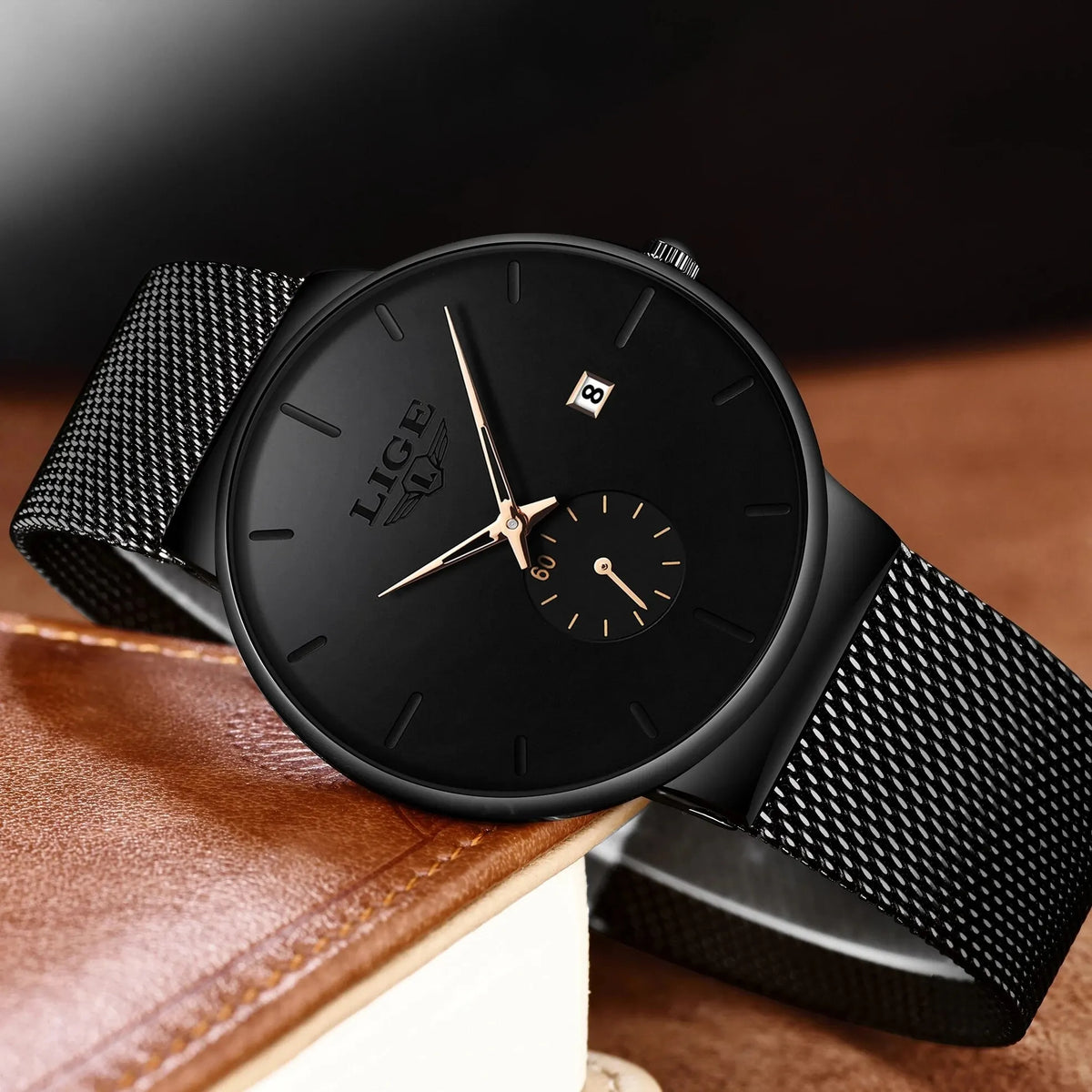 LIGE Men's Fashion Slim Quartz Watch | Mesh Steel Band | Waterproof | Auto Date