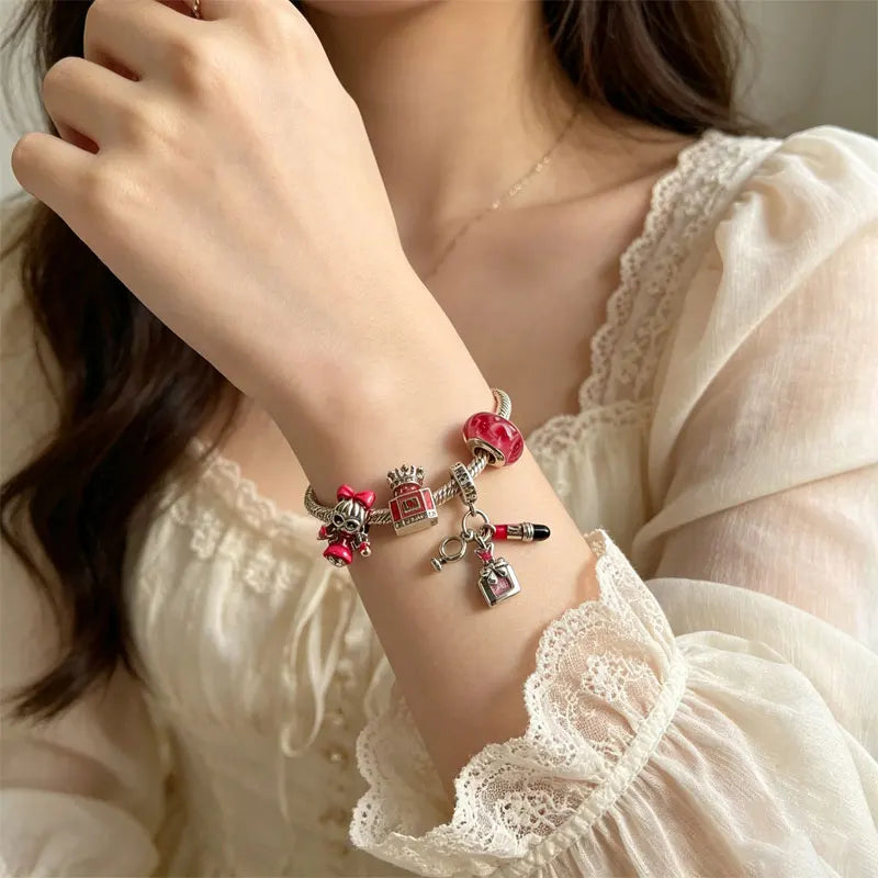 925 Sterling Silver Original Certified Pink Double Braid Girl Perfume Bag Jewelry and Accessory Sets on Promotion Diy Fine Gift