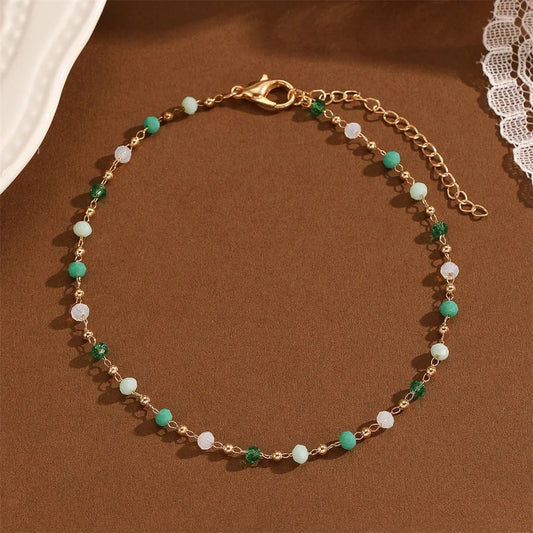 Bohemian Green Bead Stone Anklet for Women | Summer Beach Leg Chain