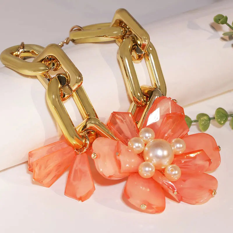Statement Chain Flower Necklace Handmade for Women Trendy Wedding Party Jewelry