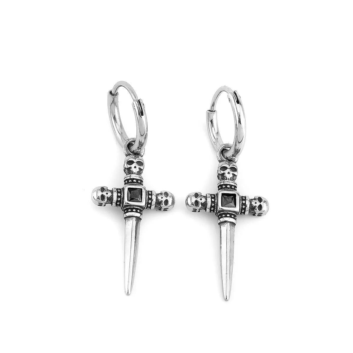 Men's Skull Cross Zircon Drop Earrings – Rock Hip Hop Stainless Steel