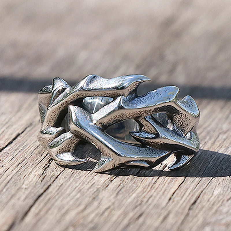 Men's Hollow-Out Crown of Thorns Biker Ring – 316L Stainless Steel