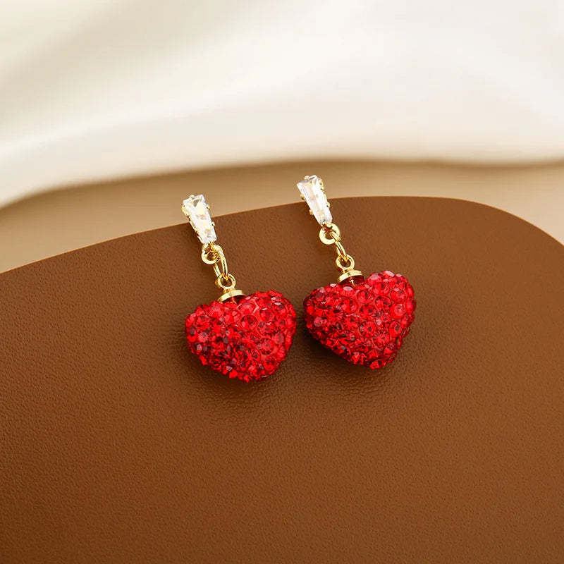 Rhinestone Heart Tassel Earrings