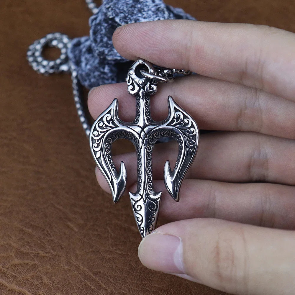 Vintage Stainless Steel Shiva Pendant Fashion Poseidon Trident Necklace for Woman Medieval Male Jewelry Accessories Dropshipping