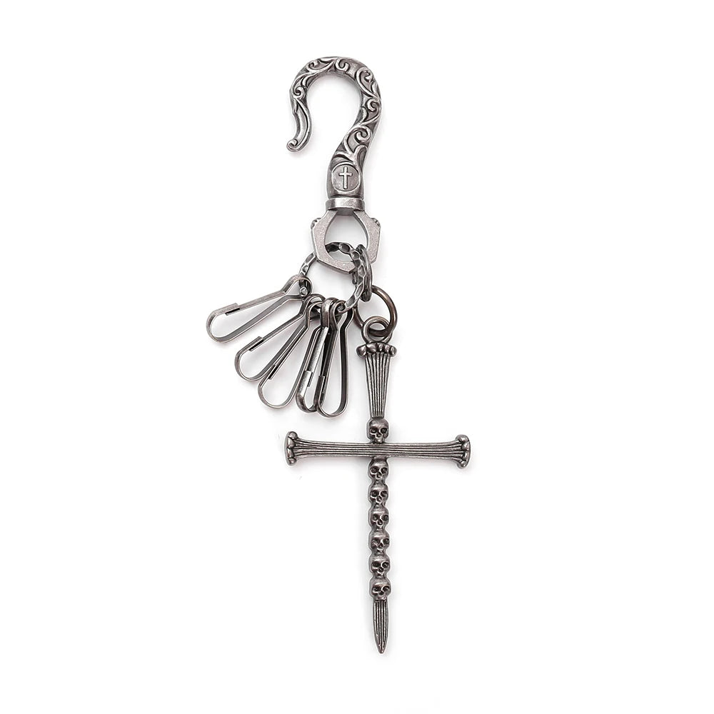 Retro Skull Cross Keychain Punk Hip-Hop Denim Accessory Pendant Unisex European American Style Minimalist Jewelry