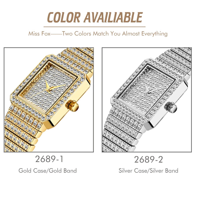 Luxury Gold Women's Watches Fashion Hip Hop Iced Diamond Jewelry Waterproof Square WristWatch Ladies Gift Free Shipping