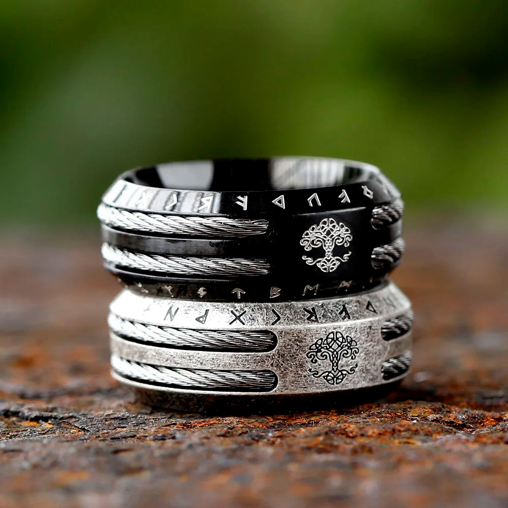Men's Viking Rune Ring – 316L Stainless Steel Odin Amulet Band