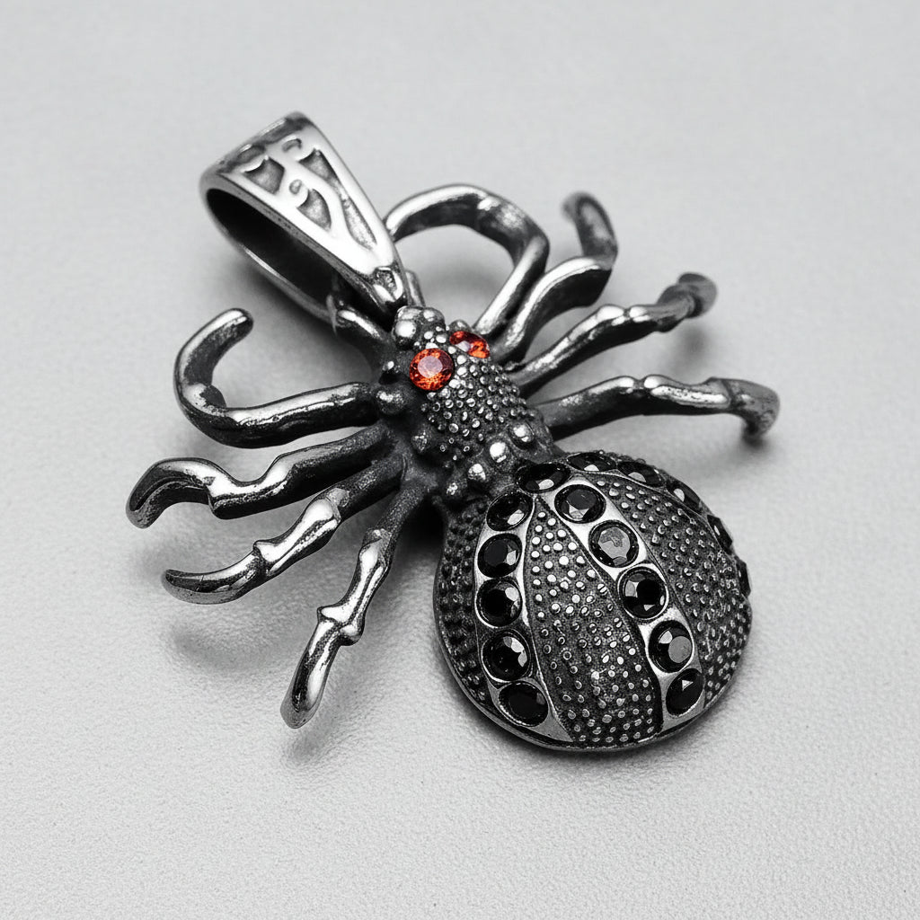 Spider Pendants 316L Stainless Steel Men Gem Necklaces Chain Gothic Trendy Rap Punk Rock Party Jewelry Special Gift Dropshipping